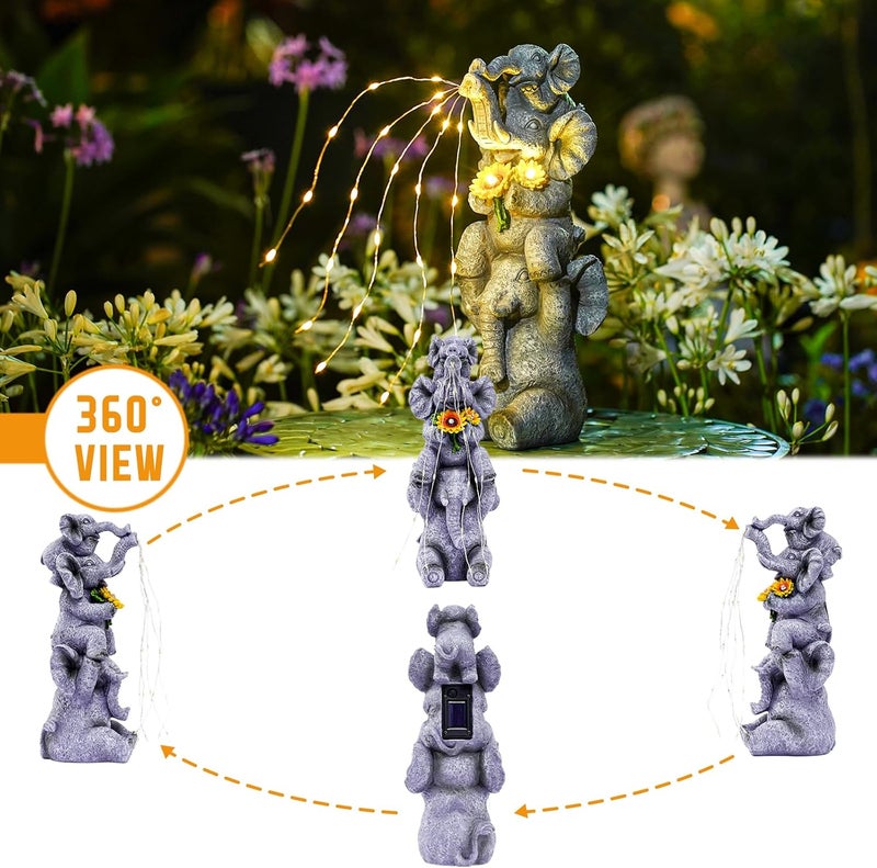 Pohabery Solar Garden Decor Elephant Statue Outdoor, Luck Triple Elephant Decorations for Yard Porch Lawn Patio - Ideal Gifts for Women Mom Grandma Senior Elder or Birthdays 12" - Image 4